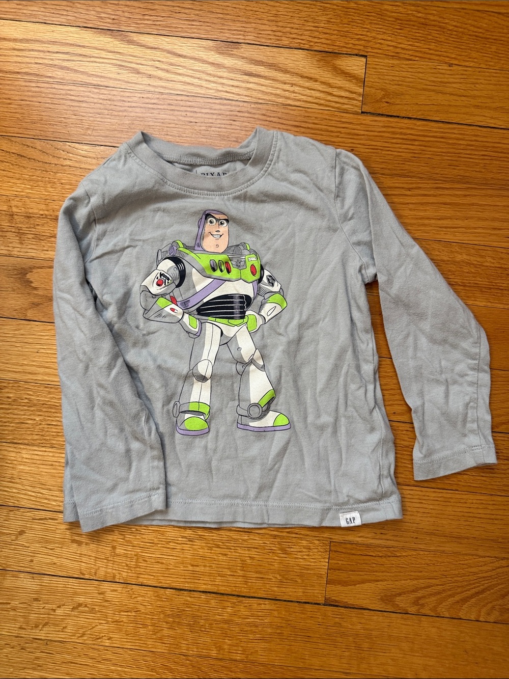 GAP Gray Long-Sleeve Tee with Green & Purple Space Hero Graphic